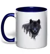Чашка с цветной ручкой Wolf in the wood Глубокий темно-синий фото