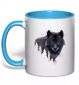 Чашка с цветной ручкой Вовк мозаїка Черный фото