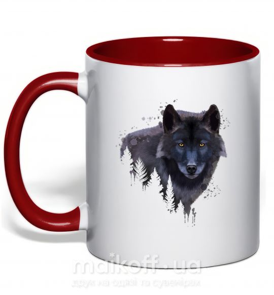 Чашка з кольоровою ручкою Wolf in the wood Червоний фото