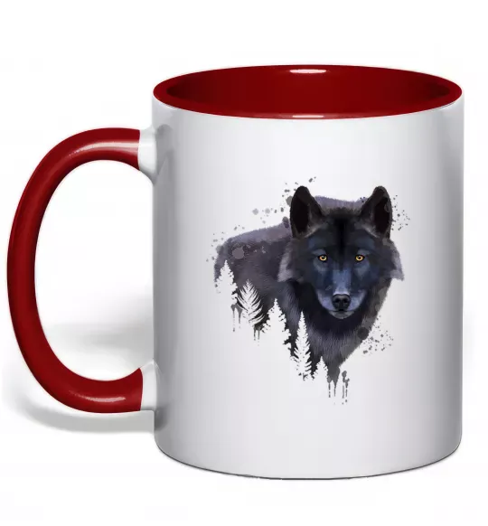 Чашка с цветной ручкой Wolf in the wood Красный фото