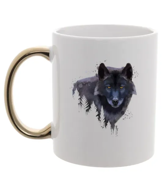 Чашка с цветной ручкой Wolf in the wood Золото фото