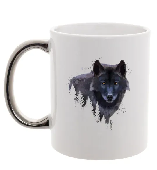 Чашка с цветной ручкой Wolf in the wood Серебро фото