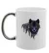 Чашка с цветной ручкой Wolf in the wood Серебро фото