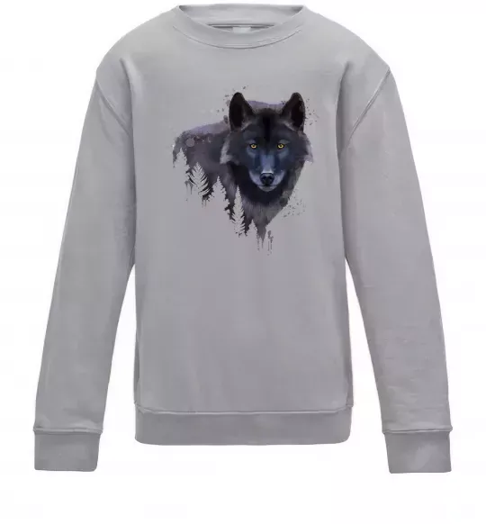 Детский Свитшот Wolf in the wood Серый меланж фото