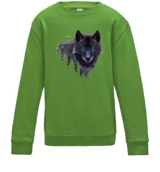 Детский Свитшот Wolf in the wood Лаймовый фото