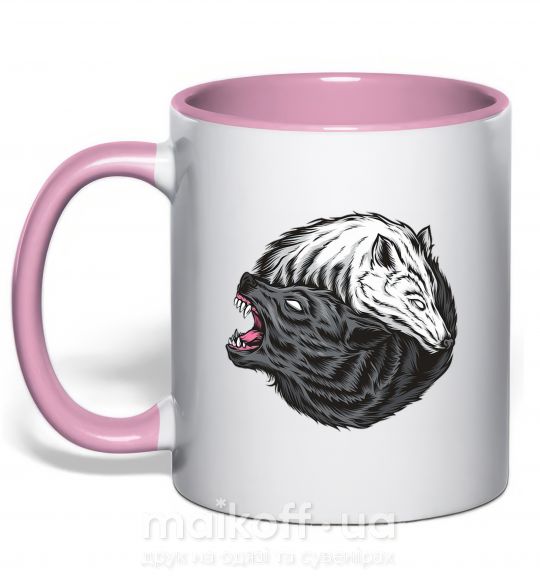 Чашка з кольоровою ручкою Два волка Ніжно рожевий фото