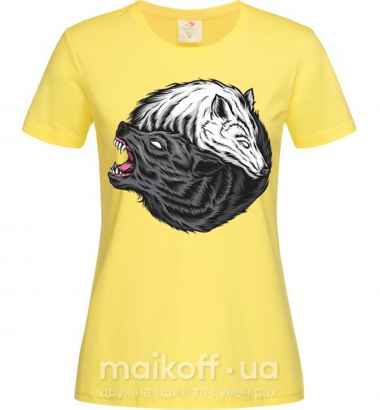 Женская футболка Два волка Лимонный фото