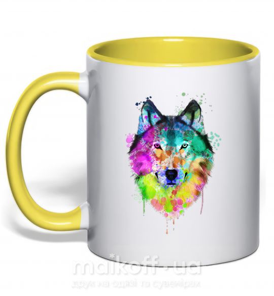 Чашка с цветной ручкой Wolf splashes Солнечно желтый фото