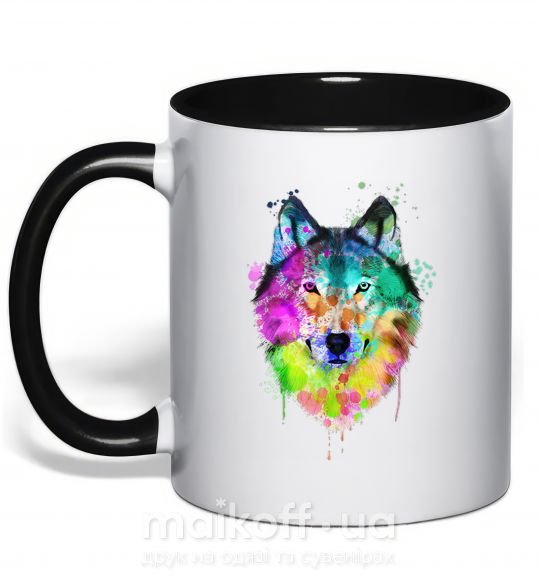 Чашка с цветной ручкой Wolf splashes Черный фото