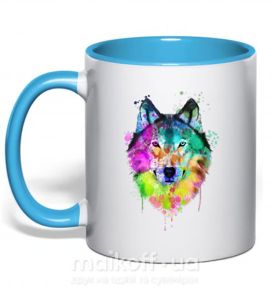 Чашка с цветной ручкой Wolf splashes Голубой фото