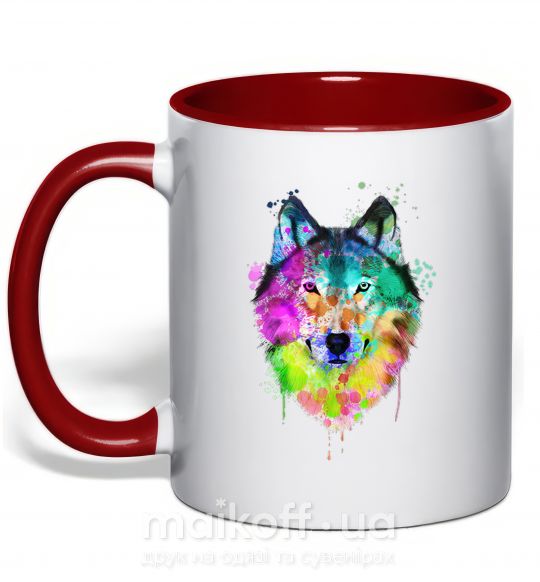 Чашка с цветной ручкой Wolf splashes Красный фото