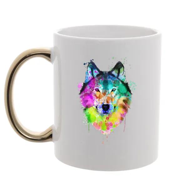 Чашка с цветной ручкой Wolf splashes Золото фото