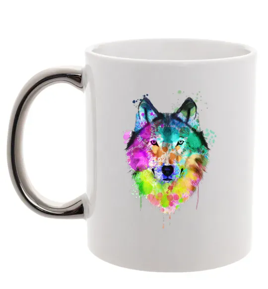 Чашка с цветной ручкой Wolf splashes Серебро фото
