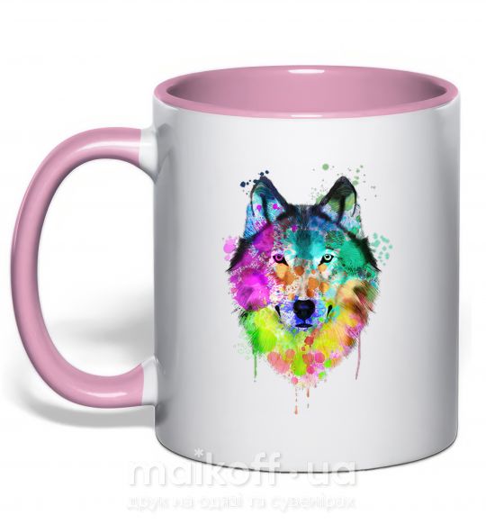 Чашка с цветной ручкой Wolf splashes Нежно розовый фото