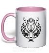 Чашка с цветной ручкой Черный волк Нежно розовый фото