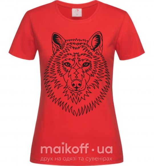Женская футболка Волк узор Красный фото