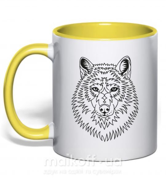 Чашка с цветной ручкой Волк узор Солнечно желтый фото
