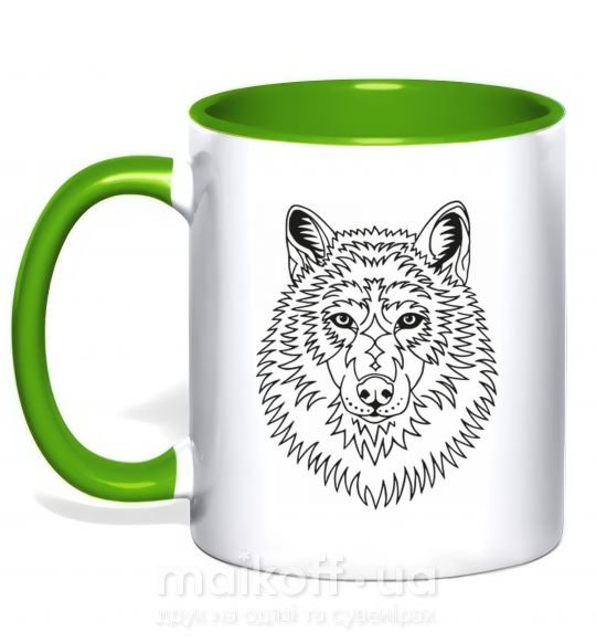 Чашка с цветной ручкой Волк узор Зеленый фото