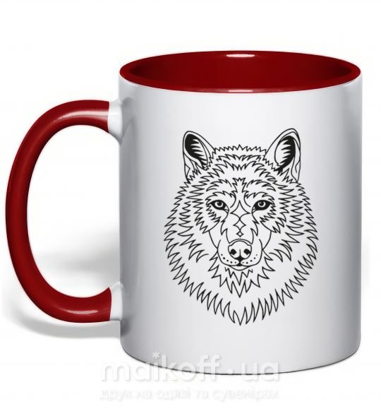 Чашка с цветной ручкой Волк узор Красный фото