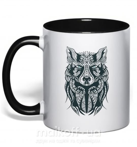 Чашка з кольоровою ручкою Wolf eyes Чорний фото