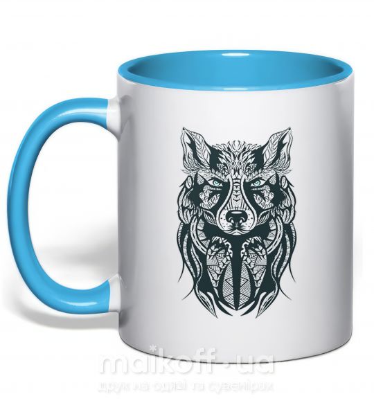 Чашка с цветной ручкой Wolf eyes Голубой фото