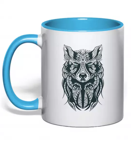 Чашка з кольоровою ручкою Wolf eyes Блакитний фото