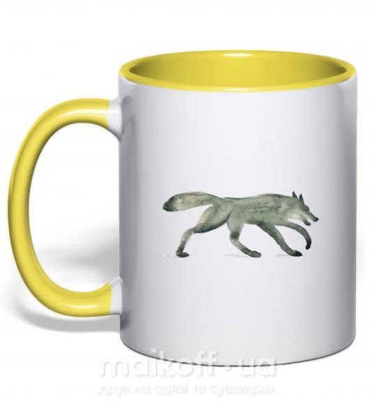 Чашка з кольоровою ручкою Walking wolf Сонячно жовтий фото