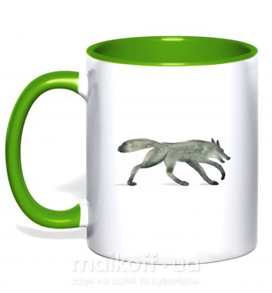 Чашка з кольоровою ручкою Walking wolf Зелений фото