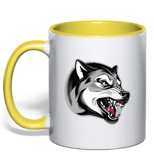 Чашка з кольоровою ручкою Вовчий оскал Лимонний фото