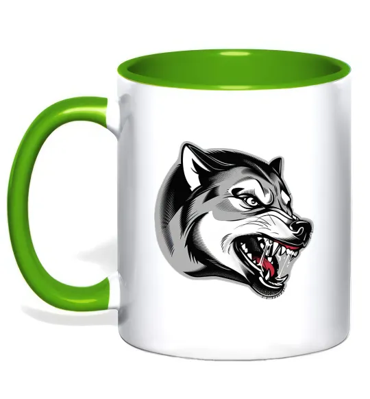 Чашка з кольоровою ручкою Вовчий оскал Лаймовий фото