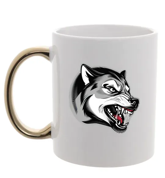 Чашка с цветной ручкой Вовчий оскал Золото фото