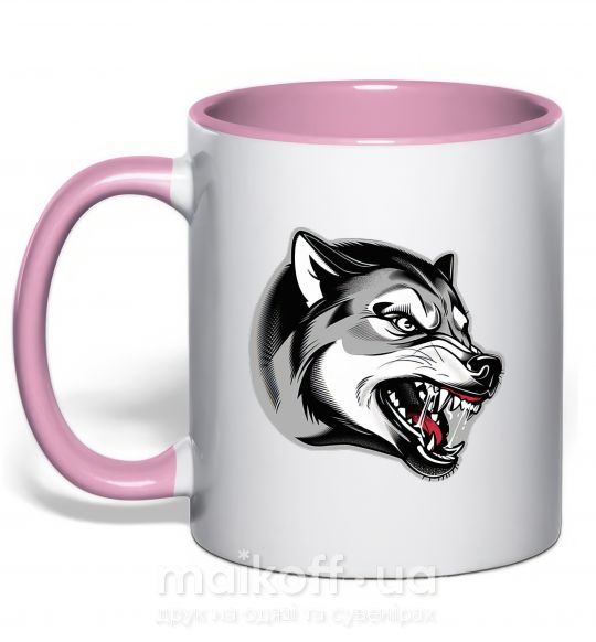 Чашка з кольоровою ручкою Волчий оскал Ніжно рожевий фото