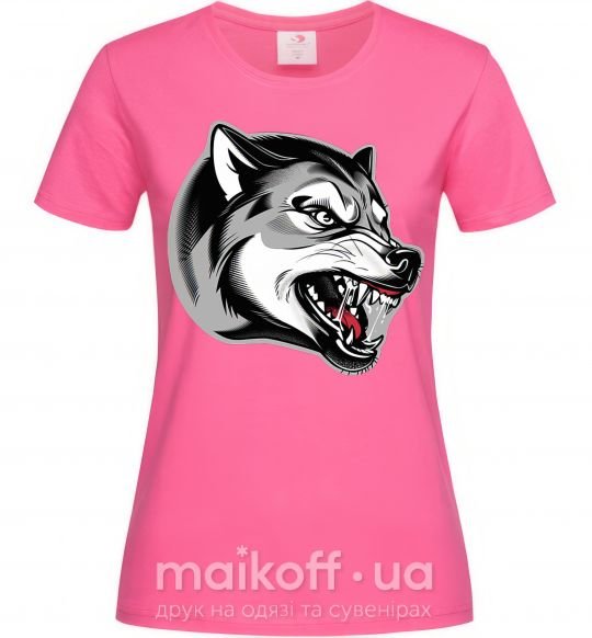 Женская футболка Волчий оскал Ярко-розовый фото