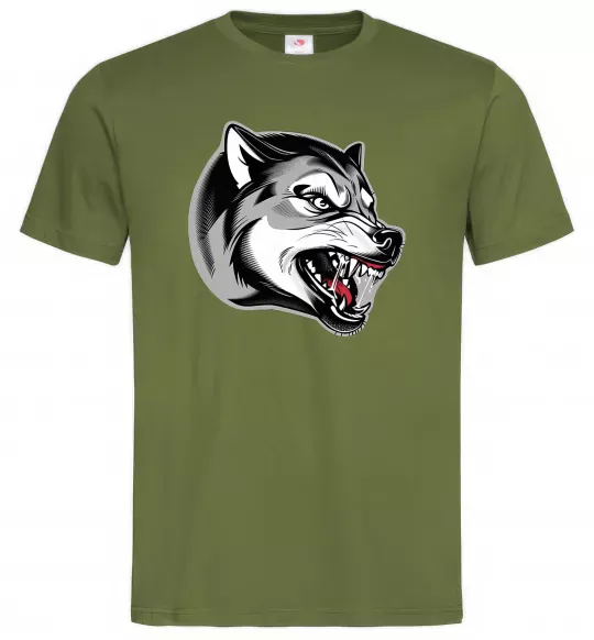 Мужская футболка Вовчий оскал Оливковый фото