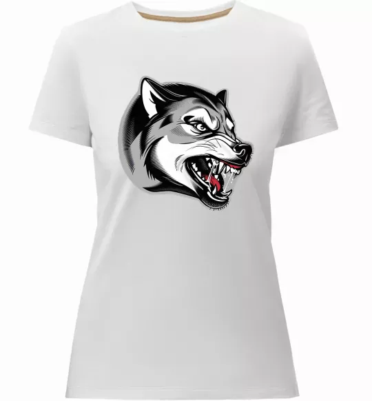 Жіноча преміум футболка Вовчий оскал Білий фото