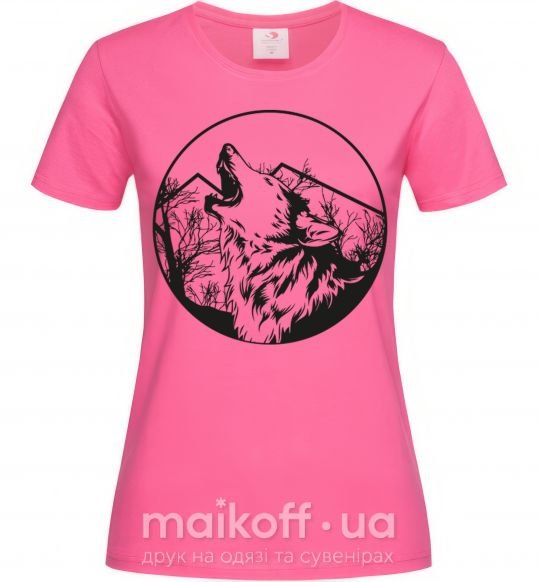 Жіноча футболка Волк в кругу Яскраво-рожевий фото