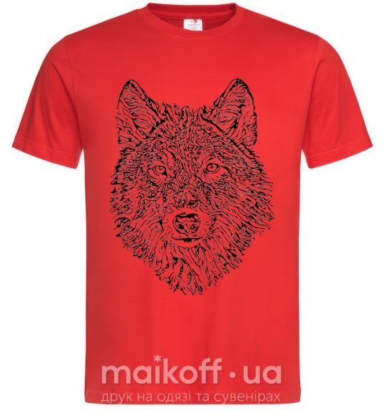 Мужская футболка Wolf face curves Красный фото