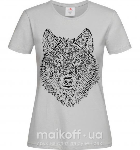 Жіноча футболка Wolf face curves Сірий фото