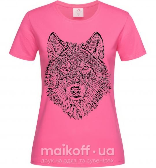 Жіноча футболка Wolf face curves Яскраво-рожевий фото