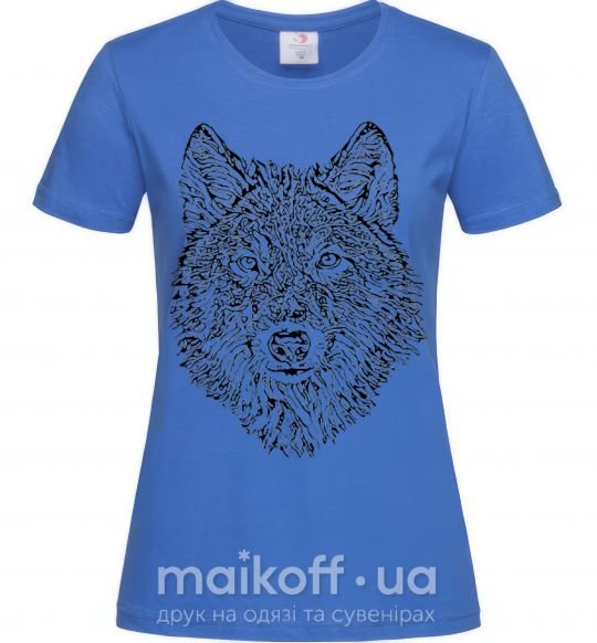 Жіноча футболка Wolf face curves Яскраво-синій фото