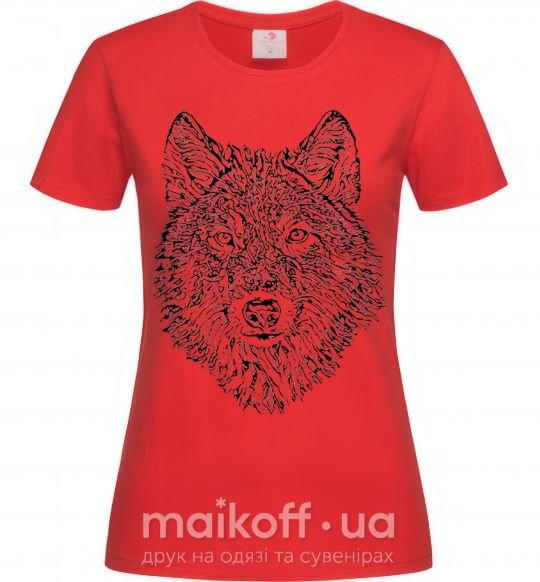 Женская футболка Wolf face curves Красный фото