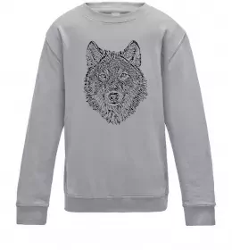 Детский Свитшот Wolf face curves Серый меланж фото