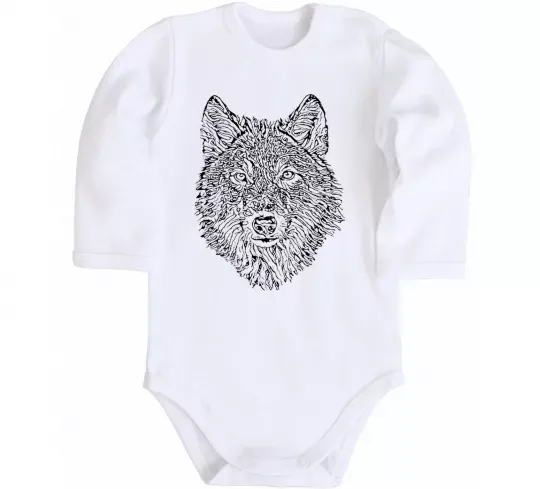 Детский боди Wolf face curves Белый фото