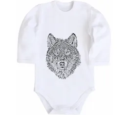 Детский боди Wolf face curves Белый фото