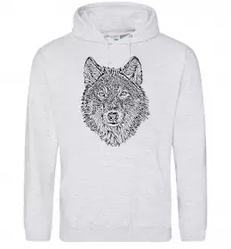 Женская толстовка (худи) Wolf face curves Серый меланж фото