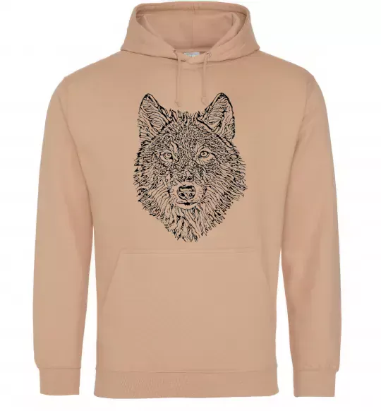 Женская толстовка (худи) Wolf face curves Песочный фото