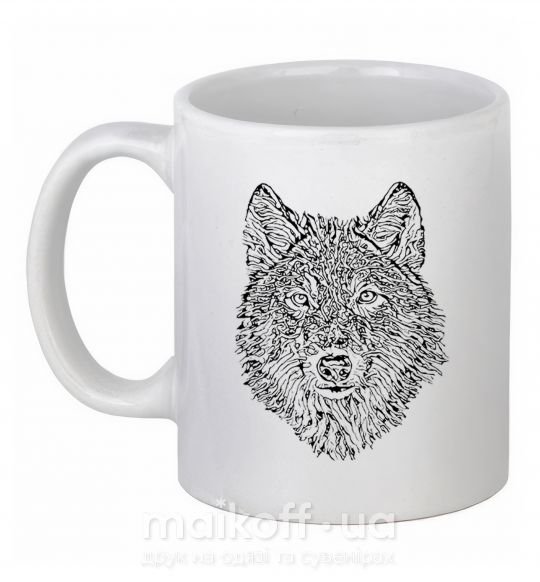 Чашка керамічна Wolf face curves Білий фото