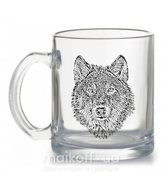 Чашка скляна Wolf face curves Прозорий фото