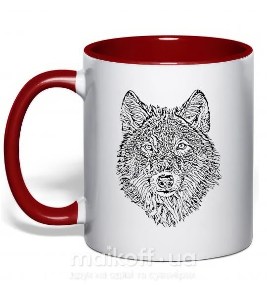 Чашка с цветной ручкой Wolf face curves Красный фото