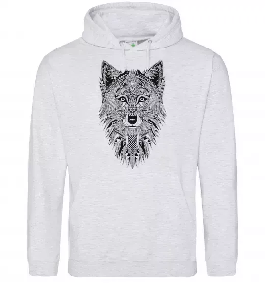 Мужская толстовка (худи) Wolf etnic Серый меланж фото